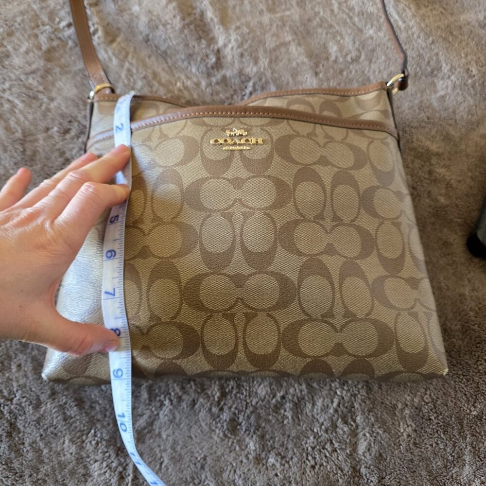 Signature Crossbody & Wristlet Set Brown Khaki Leather Trim - Picture 14 of 16